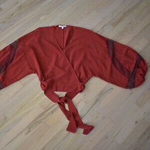 Elizabeth and James Women's Talia Garnet Balloon Sleeve Silk Wrap Blouse